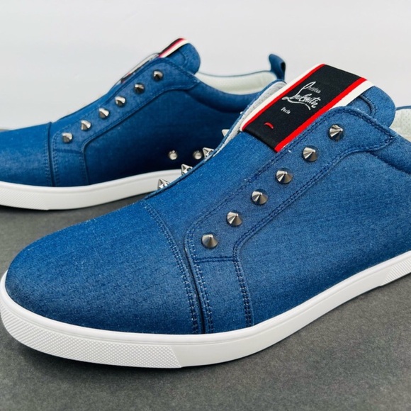 Christian Louboutin F.A.V Fique A Vontade Denim Spike Sneakers EU 38 - US 8 - Picture 4 of 11
